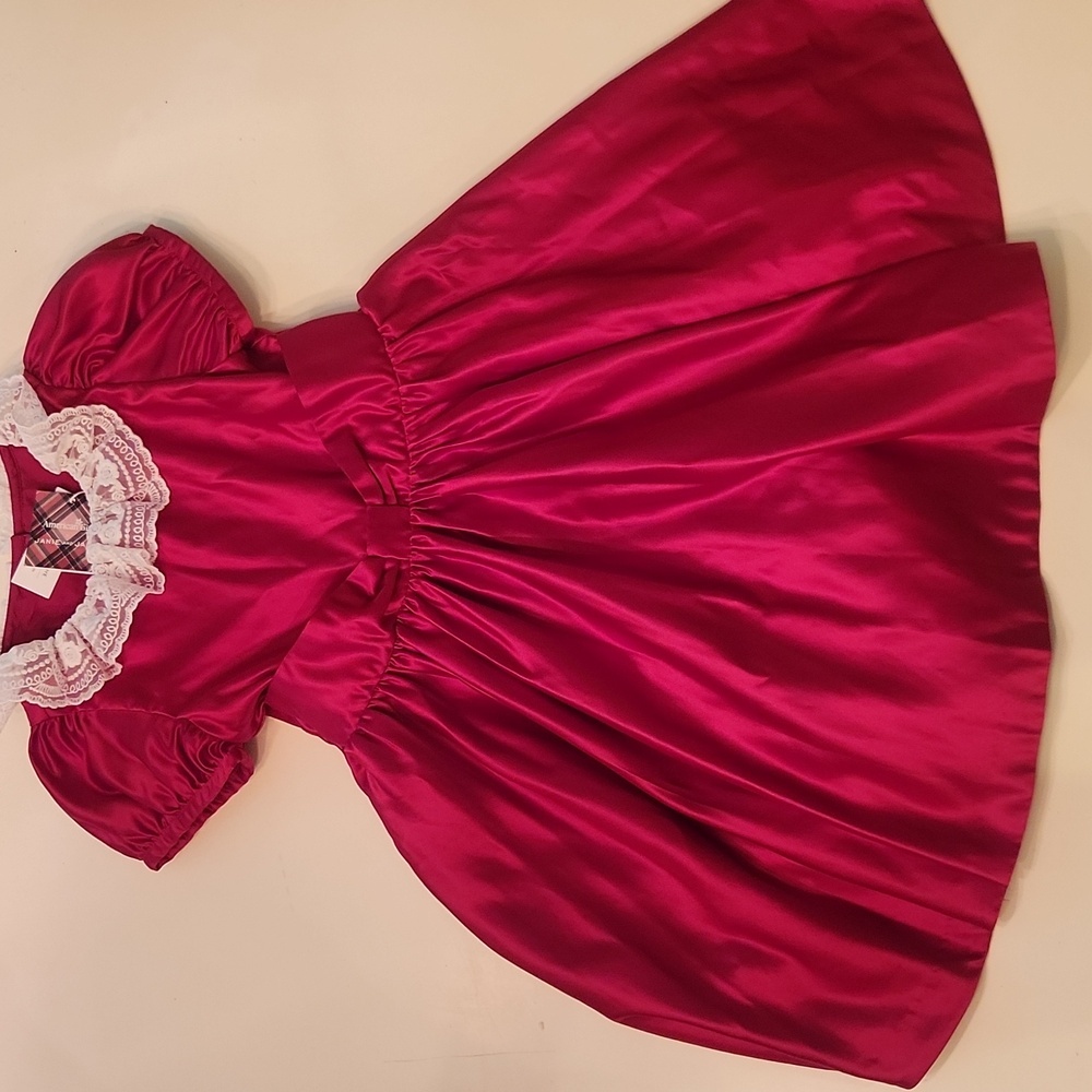 American Girl Red Formal Dress with White Lace
